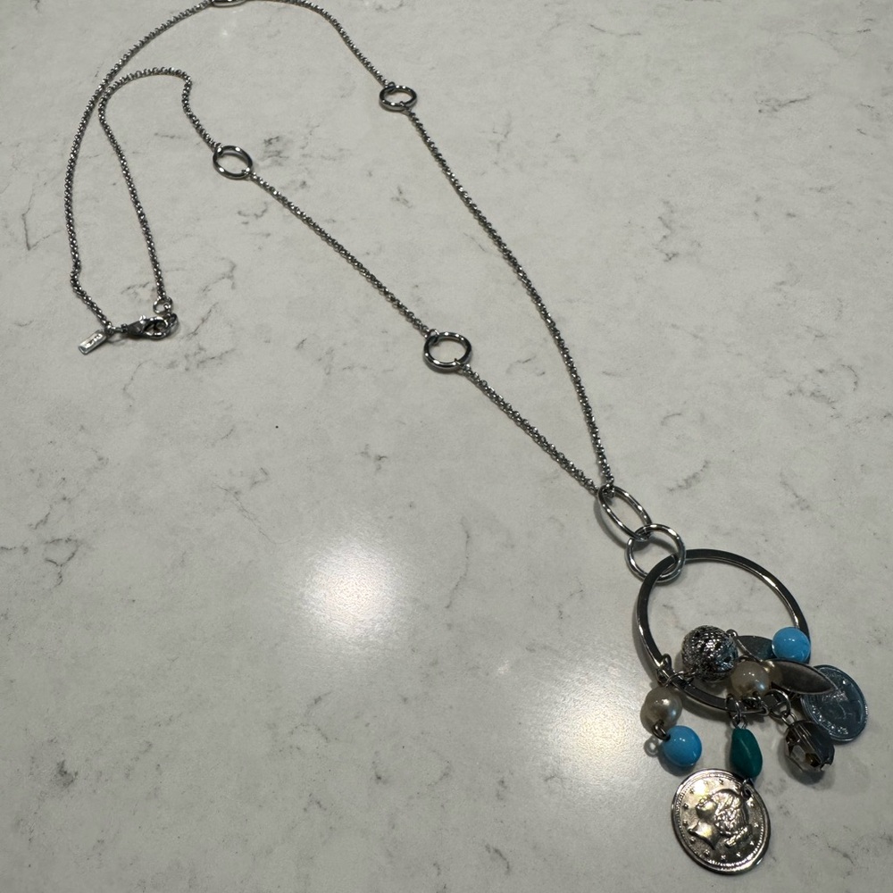 Silver Charm Necklace with Blue Accents